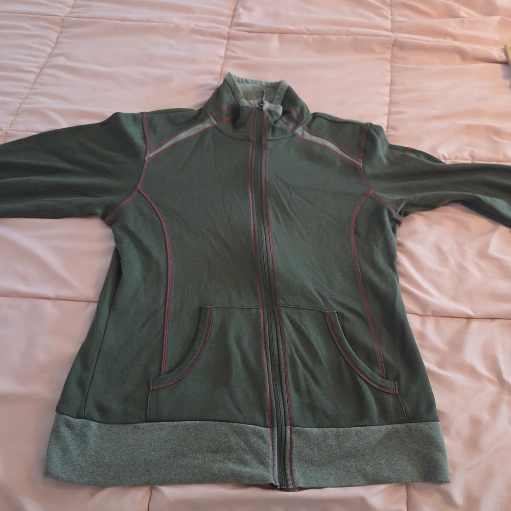 Columbia Omni-Wick Full Zip Jacket Olive Green Pink Stitching Thumbholes Large